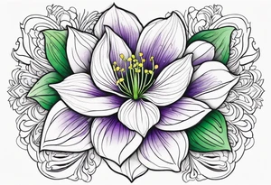 An outline of a rio dipladenia flower with a green and purple watercolor in the background tattoo idea