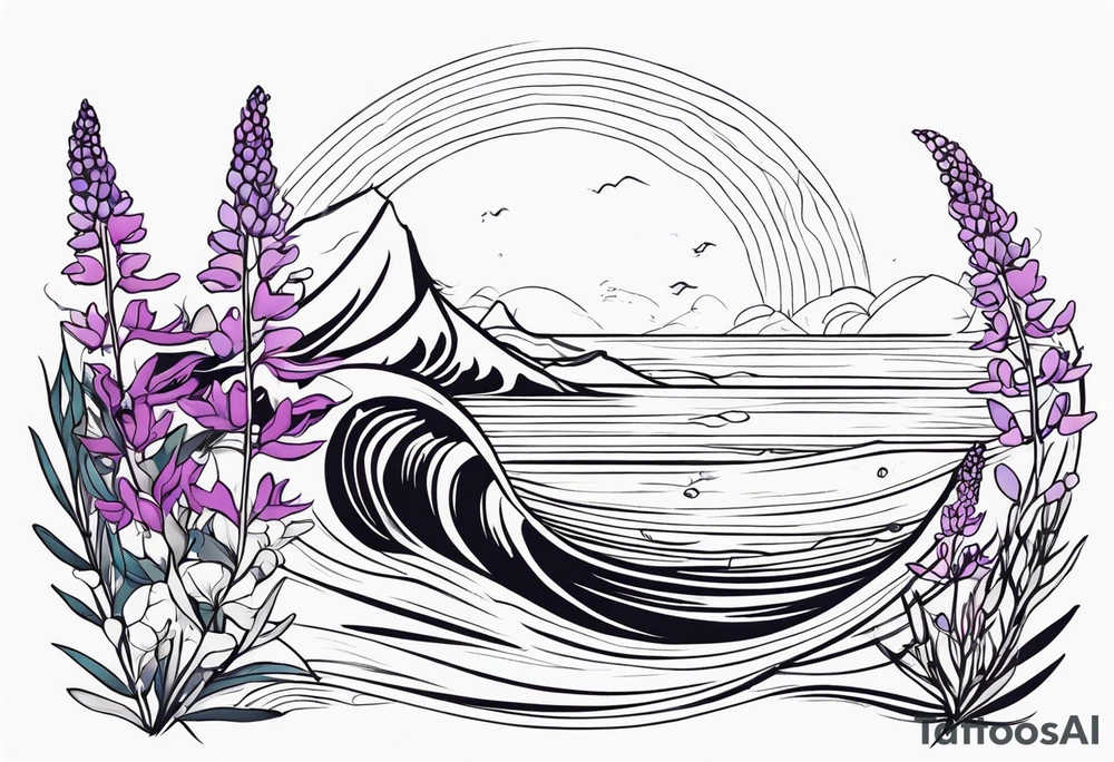 ocean wave with lupine and fireweed tattoo idea
