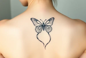ethereal butterfly with flowing silk ribbons in moonlight tattoo idea