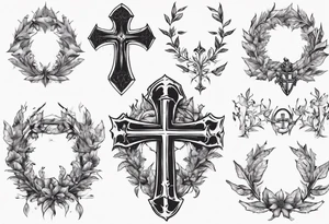 Knight wreath leaves cross tattoo idea