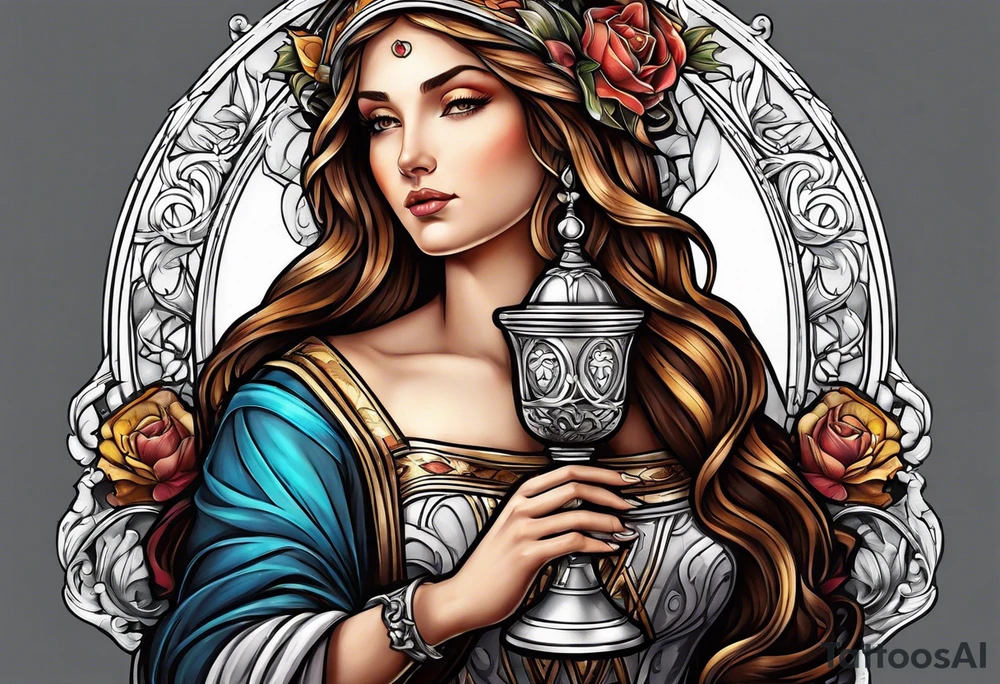 Female saint holding a chalice tattoo idea