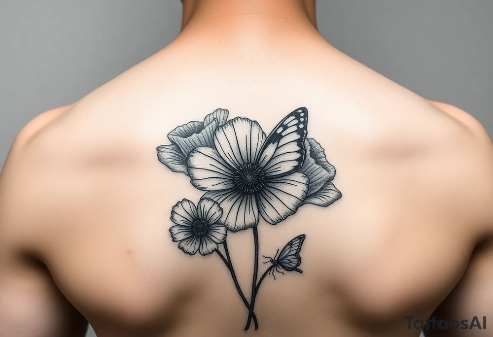 Zara and Kavya with poppy flower and butterfly tattoo idea