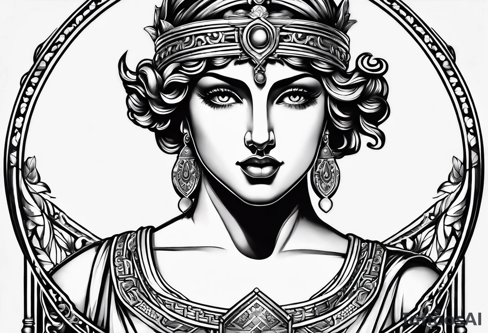 "I would like to depict Themis (Greek Goddess of Justice) cutting her own eyes with her sword." tattoo idea