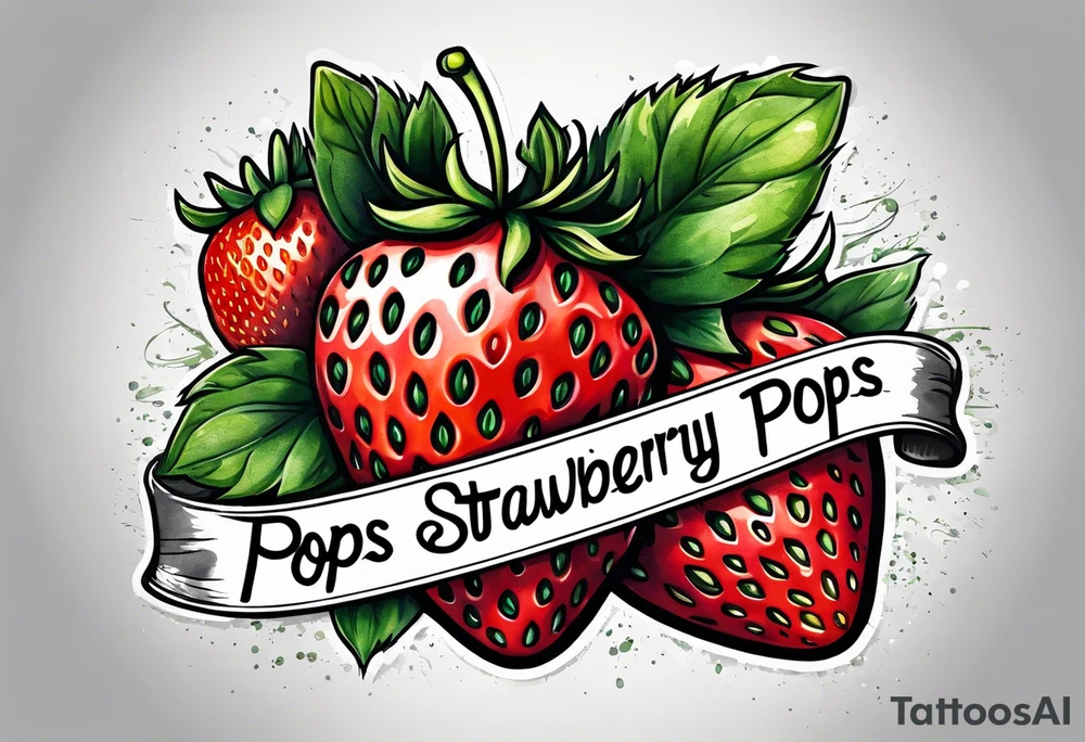 single strawberry wrapped in banner saying Pops tattoo idea