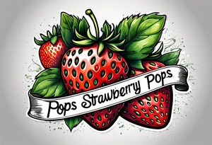 single strawberry wrapped in banner saying Pops tattoo idea