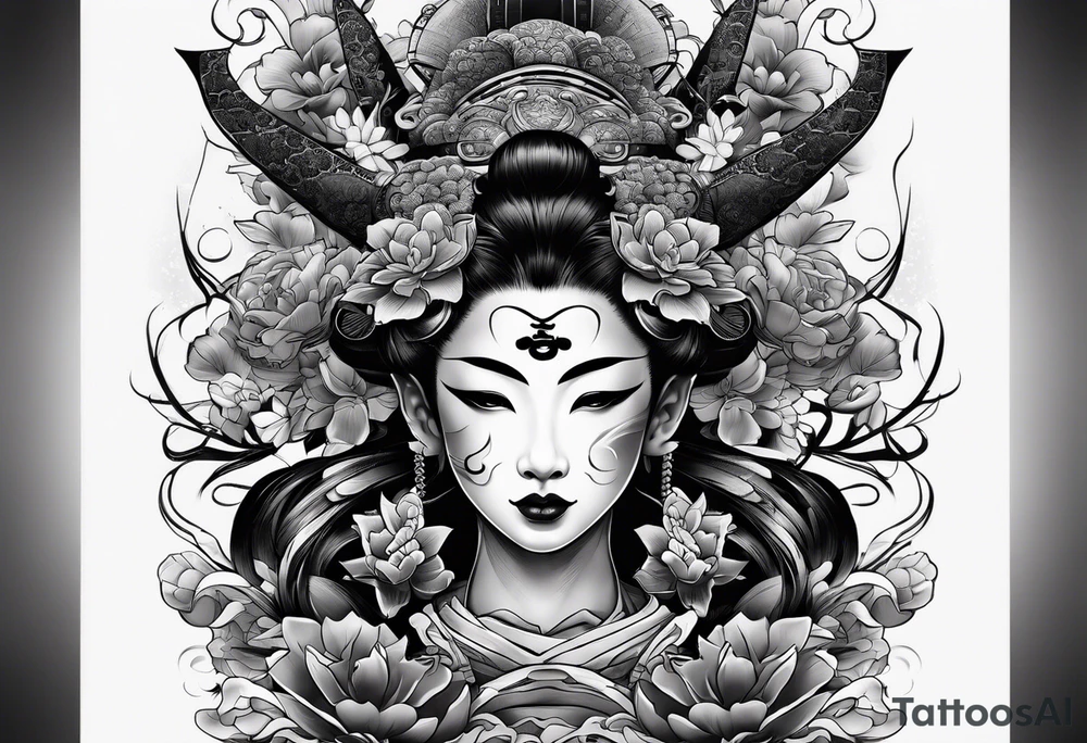 geisha  oni  mask tattoo idea