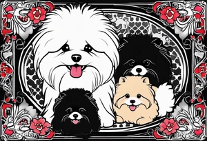 A white Bichon frise with a black pomeranian and a black doodle with the words “MFer 4 Life” tattoo idea