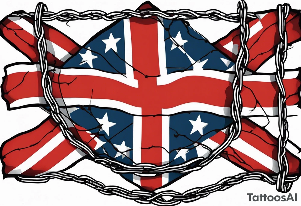 Rebel flag caught between 2 bands of barbed wire tattoo idea