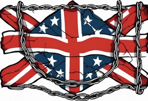 Rebel flag caught between 2 bands of barbed wire tattoo idea