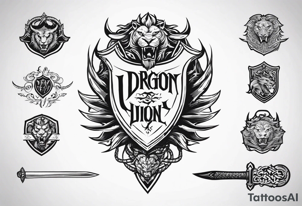 Valhalla sword shield dragon lion tattoo idea
