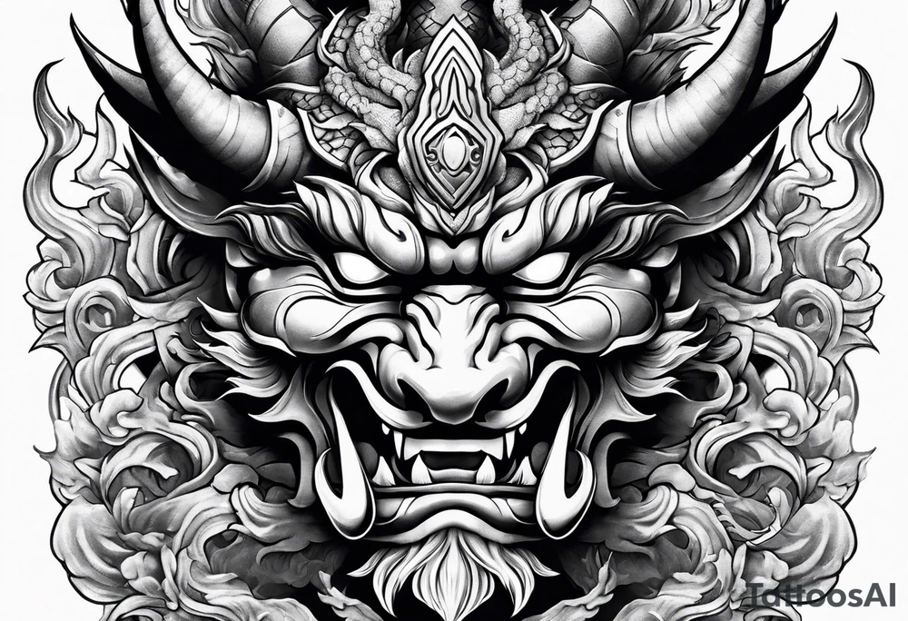 Oni Mask with a dragon wrapped around the outside tattoo idea