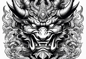 Oni Mask with a dragon wrapped around the outside tattoo idea