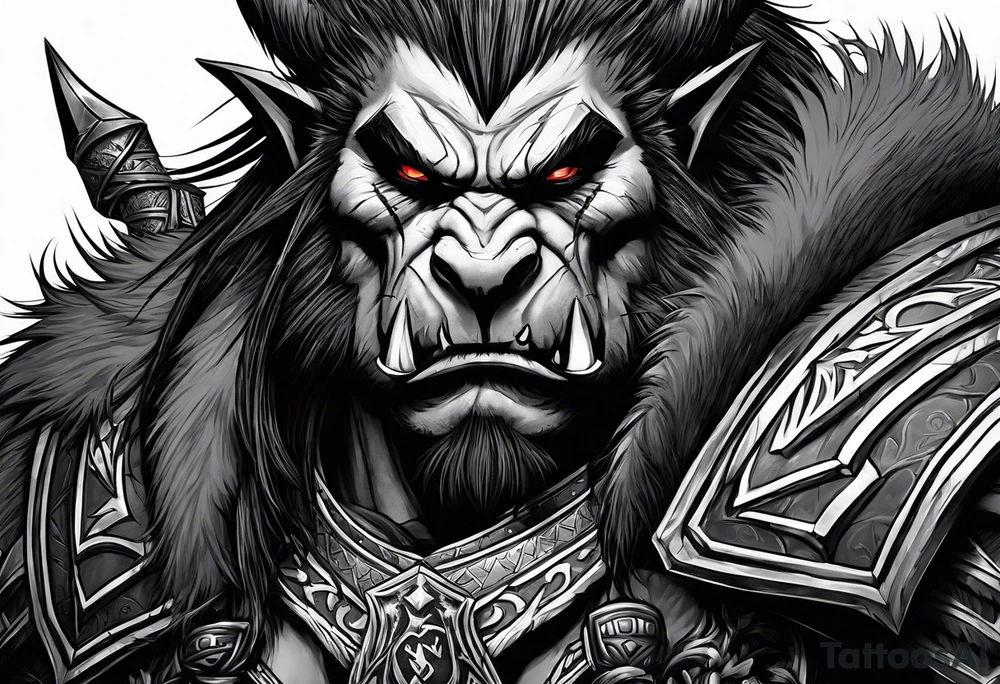 orc from world of warcraft wearing a dire wolf pelt tattoo idea