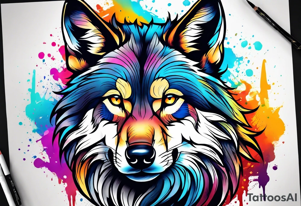Leaking painted Wolf tattoo idea