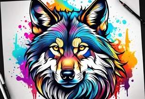 Leaking painted Wolf tattoo idea