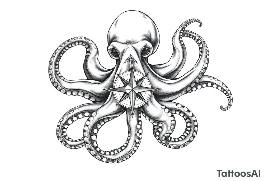 hammerhai,darunter ein kompass,oktopus. tattoo idea