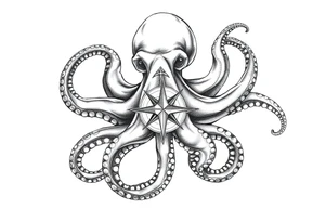 hammerhai,darunter ein kompass,oktopus. tattoo idea