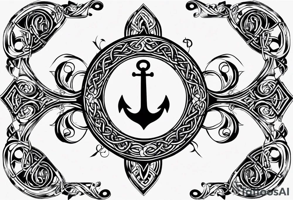 Celtic styling, anchor, compass, bass clef note, treble clef note, dog paw print, half sleeve, forearm tattoo idea