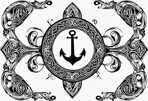 Celtic styling, anchor, compass, bass clef note, treble clef note, dog paw print, half sleeve, forearm tattoo idea