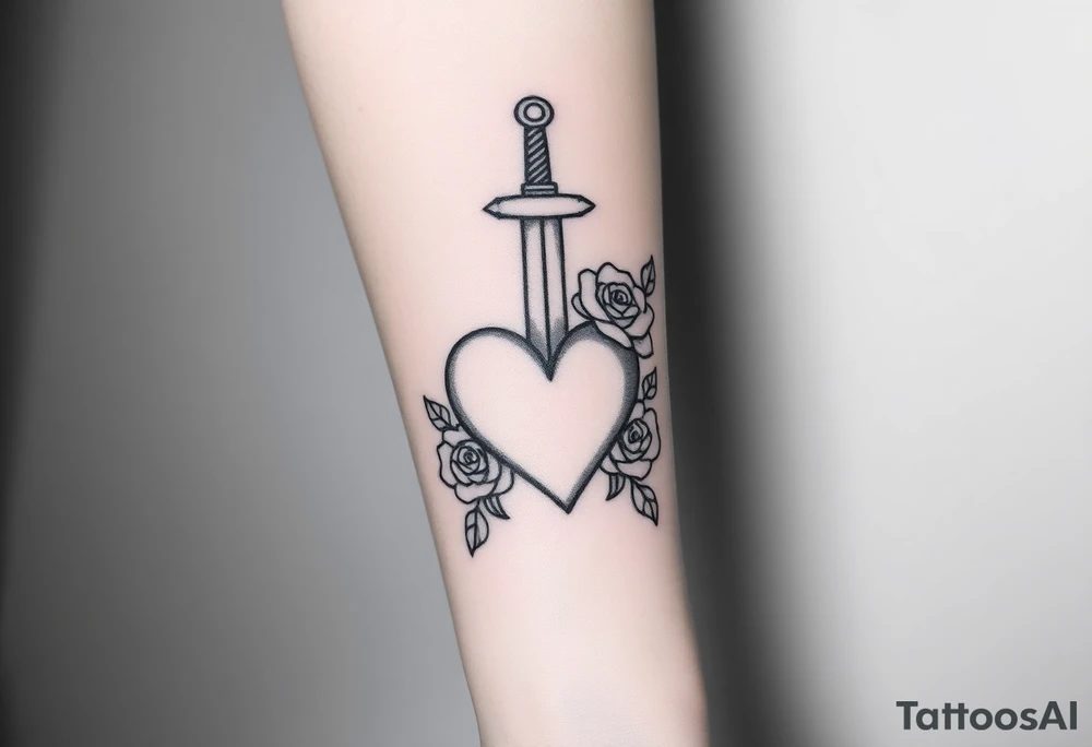 dagger piercing a heart with roses tattoo idea