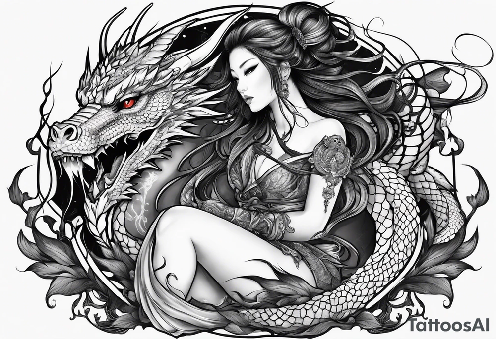 complete warrior nymph with dragon tattoo idea
