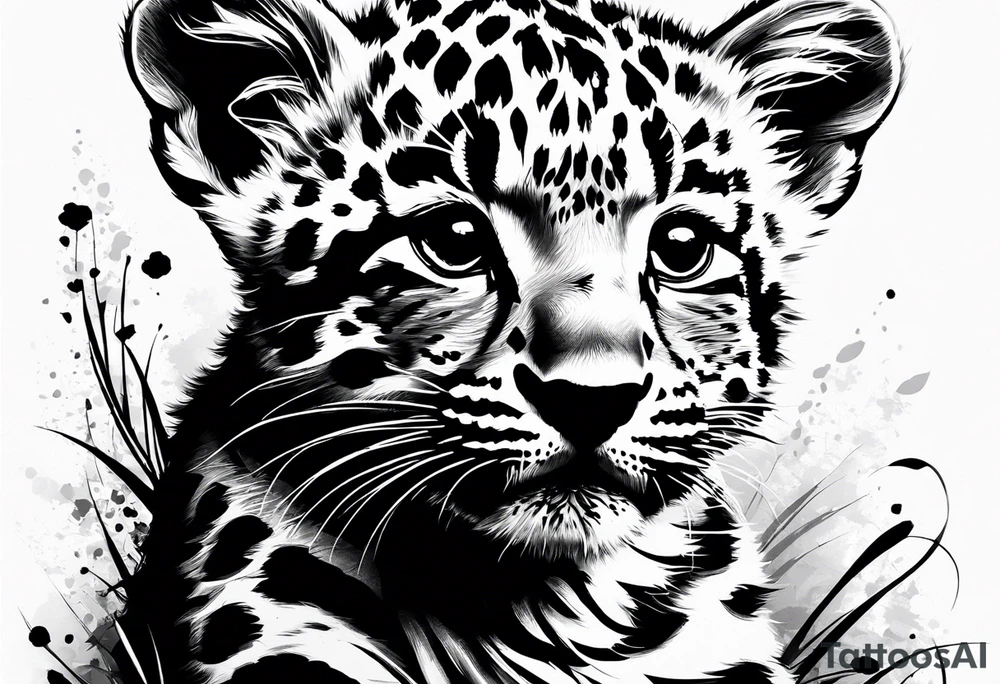 baby leopard walking with a number tattoo idea