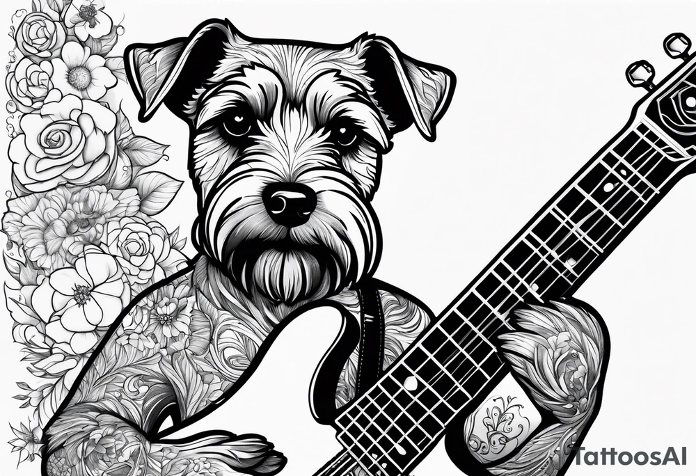 Miniature schnauzer playing guitar tattoo idea