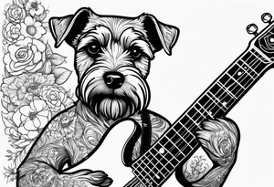 Miniature schnauzer playing guitar tattoo idea