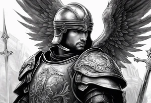 an angel's halo over a knight tattoo idea
