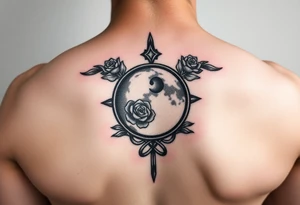 Search Lilith royalty symbol on Google and use that one together with a rose around the top half of the symbol moon and add a loose knot tattoo idea