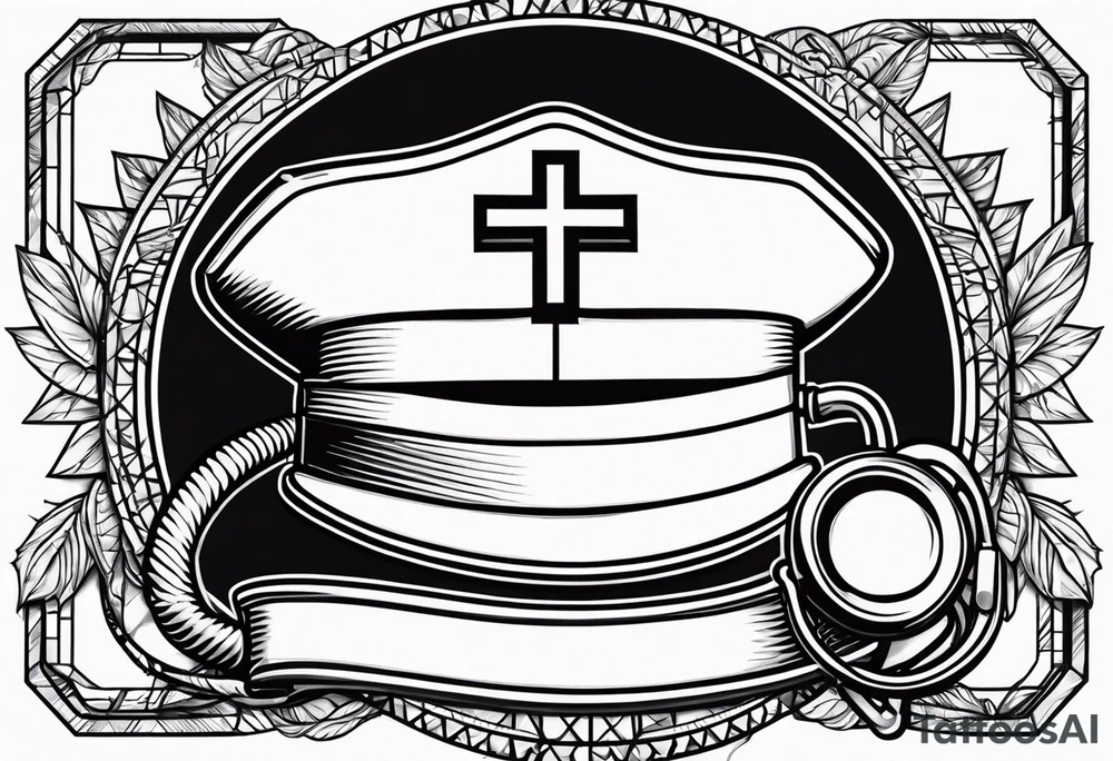 nurse hat, hospital, cross, stethoscope, needle tattoo idea
