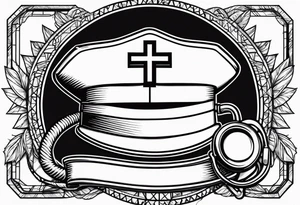 nurse hat, hospital, cross, stethoscope, needle tattoo idea