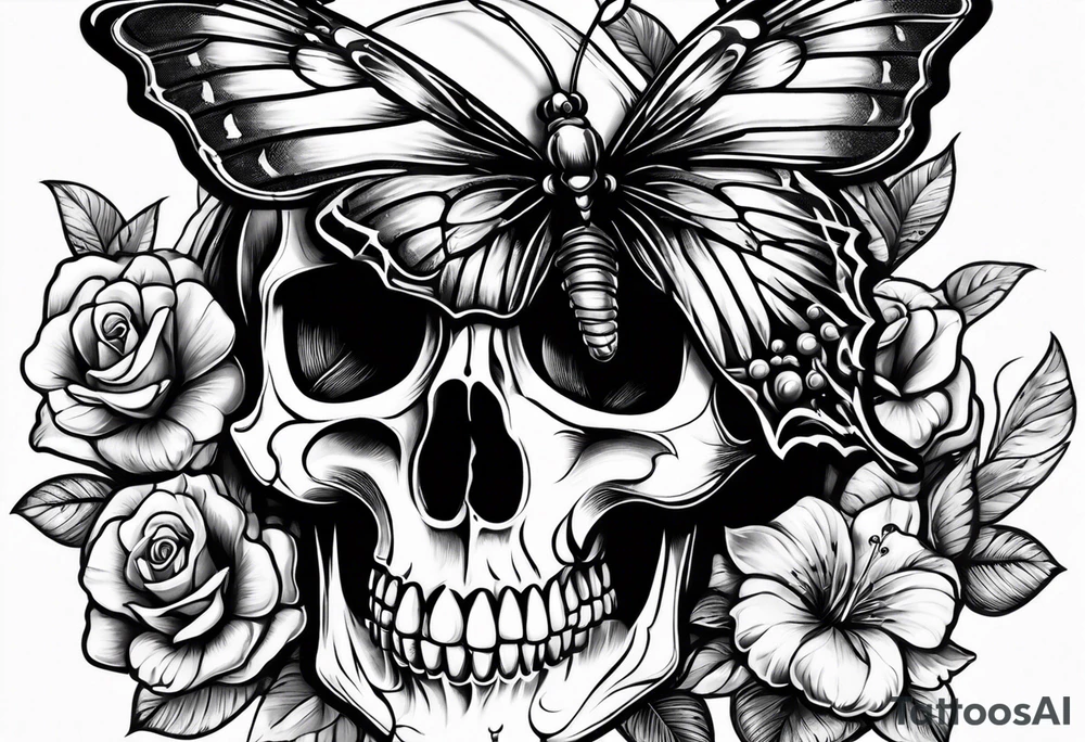 Skull wearing buttefly tattoo idea