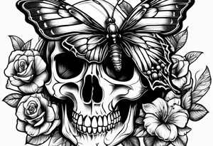 Skull wearing buttefly tattoo idea