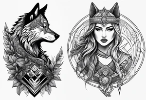 valkeryie woman 
warrior wolf crow axe tattoo idea