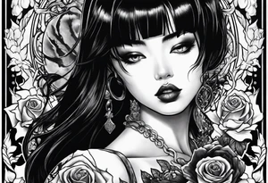 portrait of tomie in a horror scene tattoo idea