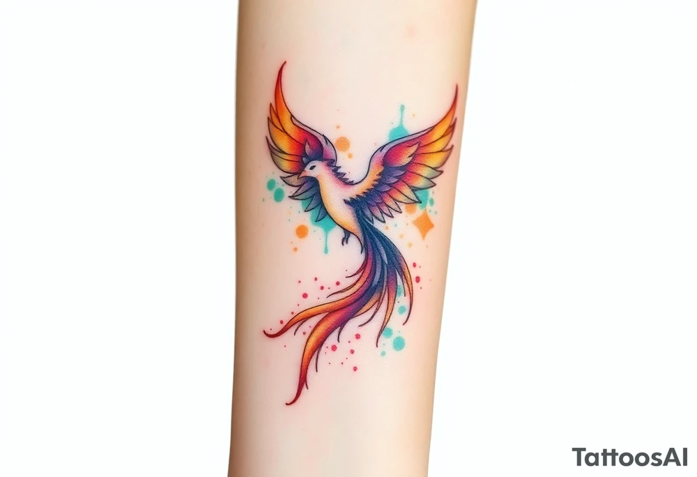Phoenix with splashes of color tattoo idea