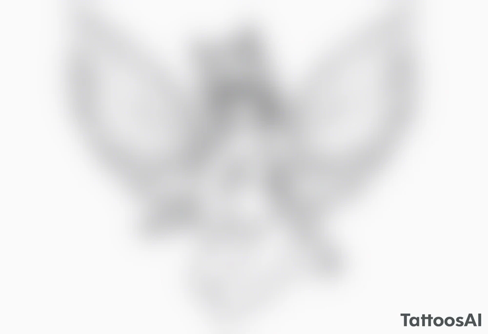 No color fairy with a tail inspired by the logo of the show called Fairy Tail in a fetal position leaning in and forward tattoo idea