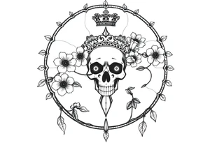 Mandala dream catcher with detailed beautiful gothic boho flowers on vine and skull with gorgeous crown tattoo idea