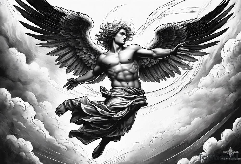 male angel falling from the sky tattoo idea