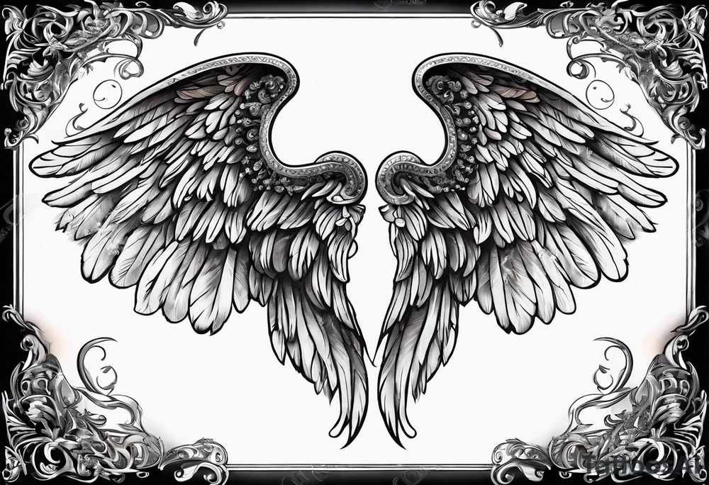 beautiful angel wings with filigree tattoo idea