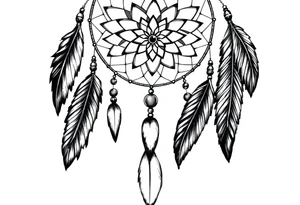 native dreamcatcher with flowing feathers and sacred beads tattoo idea