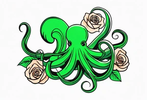 Electric octopus peaceful green roses tattoo idea