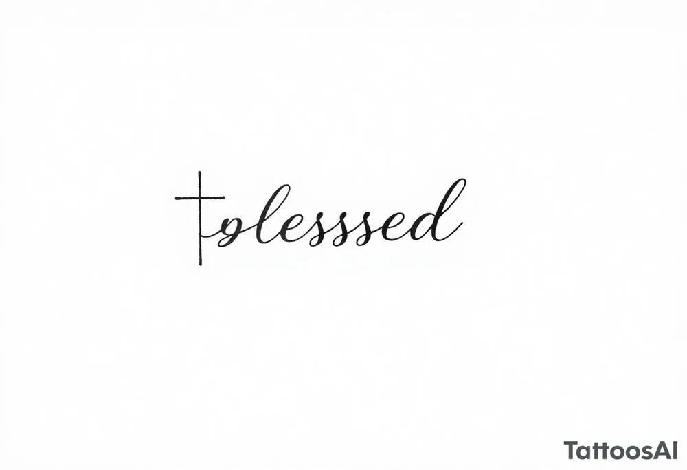 I need a fine line tattoo that has the word “blessed” but going up and down vertical and on the left side a cross and on the right side a music note tattoo idea