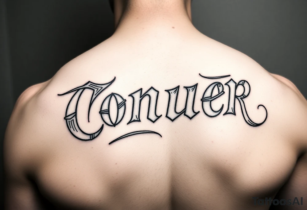 Conquer text tattoo idea