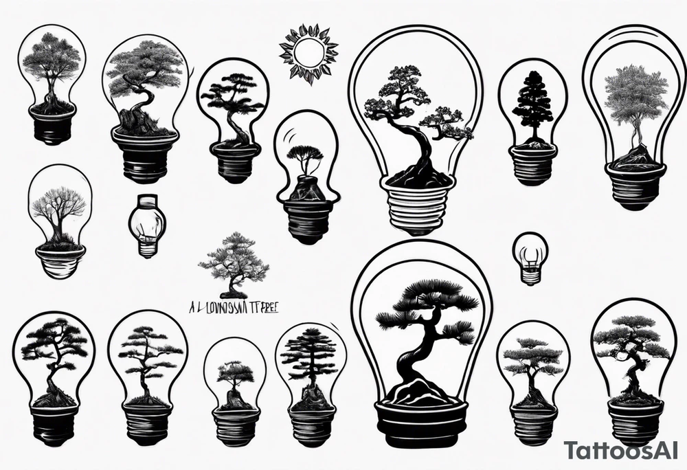 A tiny bonsai tree inside a light bulb tattoo idea