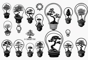A tiny bonsai tree inside a light bulb tattoo idea