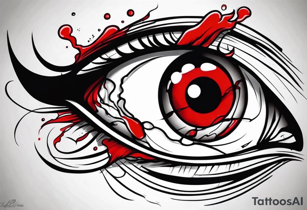 Bleeding tear flows to down from red eye sleeve tattoo design tattoo idea