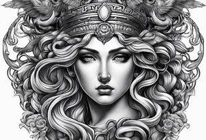 Athena sad looking up at medusa tattoo idea