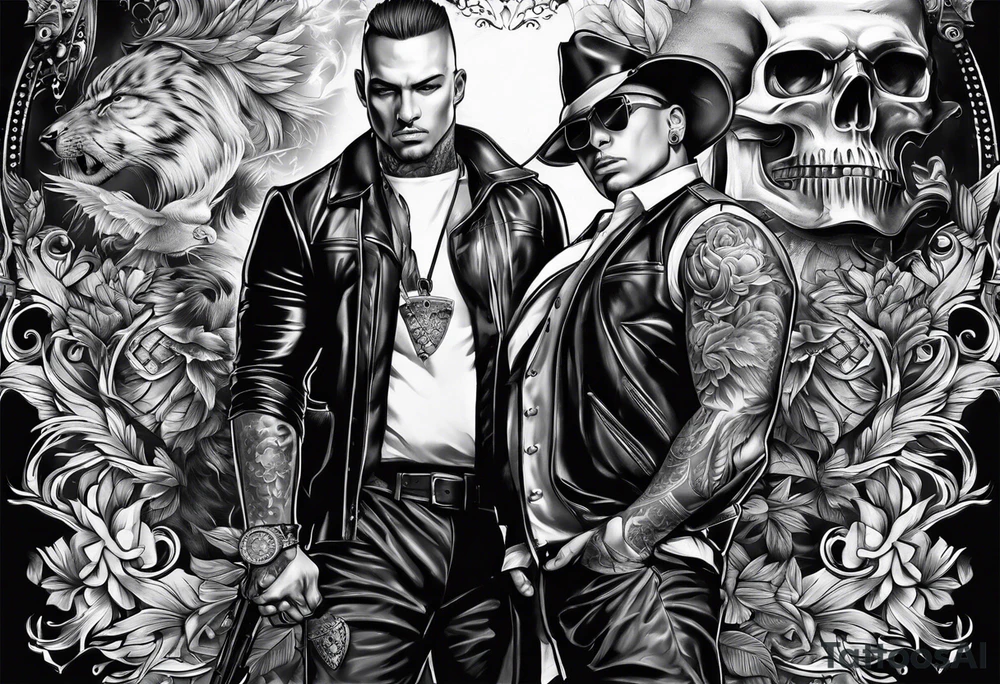 Gangster art in black and white tattoo idea